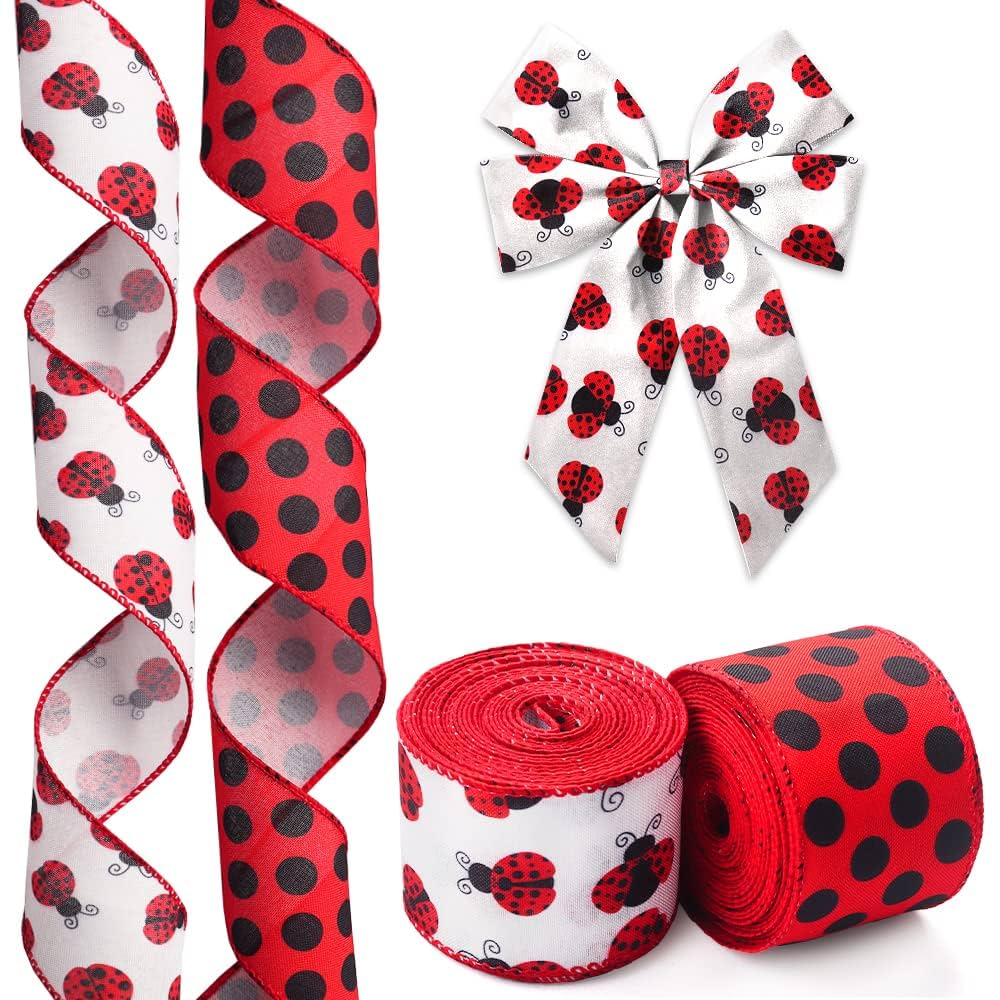 Amazon.com: Hying 2 Rolls Spring Ladybug Ribbons Wired for
